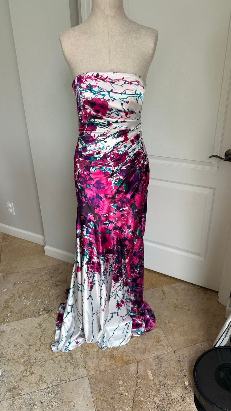 Y2K Caché strapless floral satin mermaid gown Sz 4